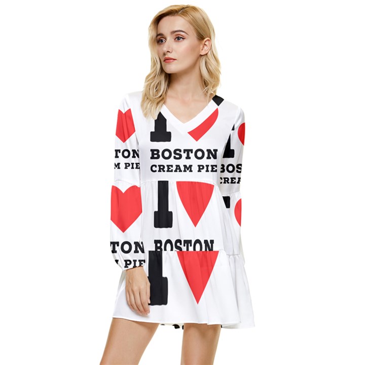 I love Boston cream pie Tiered Long Sleeve Mini Dress