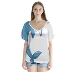 Blue Dolphin V-neck Flutter Sleeve Top by pakminggu