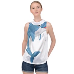 Blue Dolphin High Neck Satin Top by pakminggu