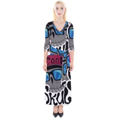 Cool Skull Quarter Sleeve Wrap Maxi Dress