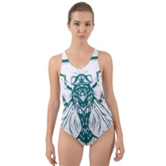 Green Insect Bee Illustration Cut-out Back One Piece Swimsuit by pakminggu