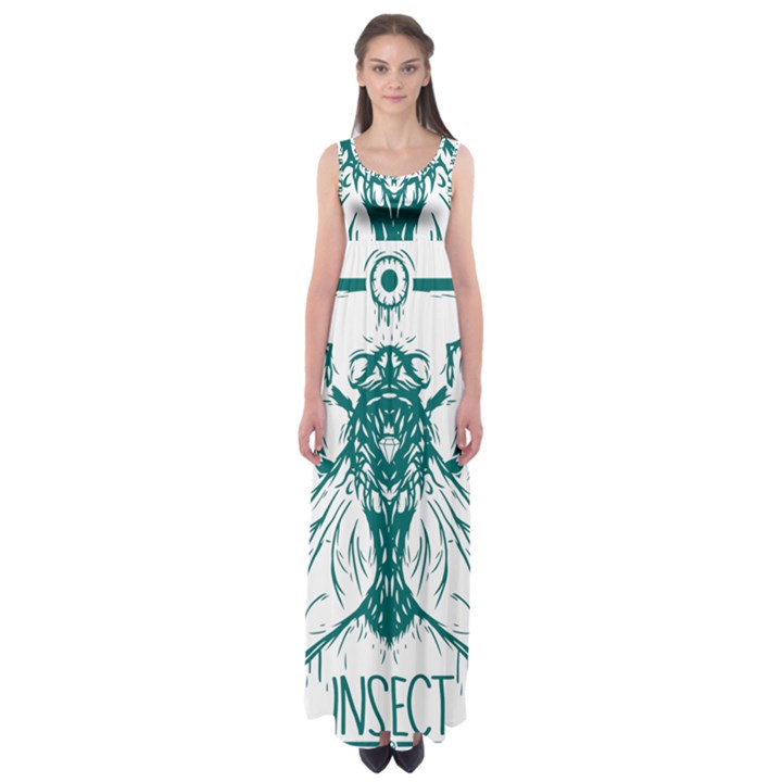 Green Insect Bee Illustration Empire Waist Maxi Dress