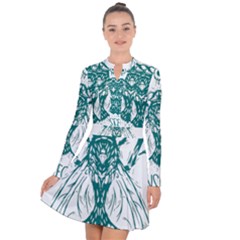 Green Insect Bee Illustration Long Sleeve Panel Dress by pakminggu