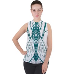 Green Insect Bee Illustration Mock Neck Chiffon Sleeveless Top by pakminggu