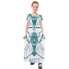 Green Insect Bee Illustration Kids  Short Sleeve Maxi Dress by pakminggu