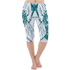 Green Insect Bee Illustration Lightweight Velour Cropped Yoga Leggings by pakminggu