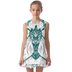 Green Insect Bee Illustration Kids  Pilgrim Collar Ruffle Hem Dress by pakminggu