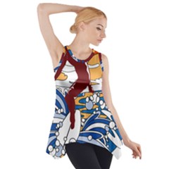 Beach Illustration Summer Beach Surf Waves Side Drop Tank Tunic by pakminggu