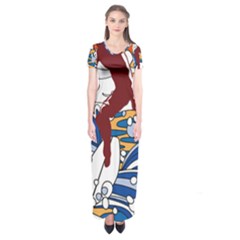 Beach Illustration Summer Beach Surf Waves Short Sleeve Maxi Dress by pakminggu