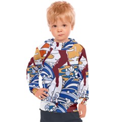 Beach Illustration Summer Beach Surf Waves Kids  Hooded Pullover by pakminggu