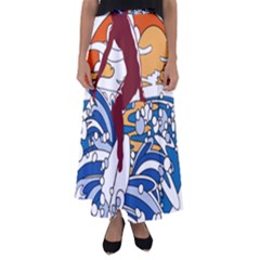 Beach Illustration Summer Beach Surf Waves Flared Maxi Skirt