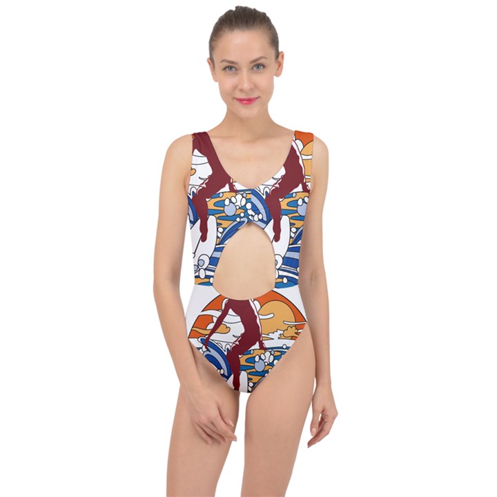 Beach Illustration Summer Beach Surf Waves Center Cut Out Swimsuit