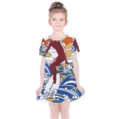 Beach Illustration Summer Beach Surf Waves Kids  Simple Cotton Dress by pakminggu