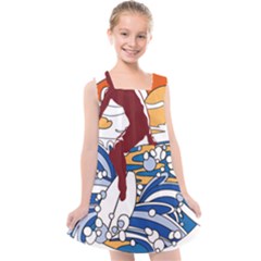 Beach Illustration Summer Beach Surf Waves Kids  Cross Back Dress by pakminggu