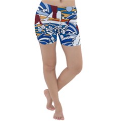 Beach Illustration Summer Beach Surf Waves Lightweight Velour Yoga Shorts by pakminggu