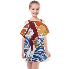 Beach Illustration Summer Beach Surf Waves Kids  One Piece Chiffon Dress by pakminggu