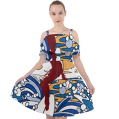 Beach Illustration Summer Beach Surf Waves Cut Out Shoulders Chiffon Dress by pakminggu