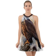 Eagle Art Eagle Watercolor Painting Bird Animal Halter Tie Back Chiffon Dress by pakminggu