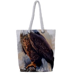 Eagle Art Eagle Watercolor Painting Bird Animal Full Print Rope Handle Tote (small) by pakminggu