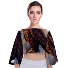 Eagle Art Eagle Watercolor Painting Bird Animal Tie Back Butterfly Sleeve Chiffon Top by pakminggu