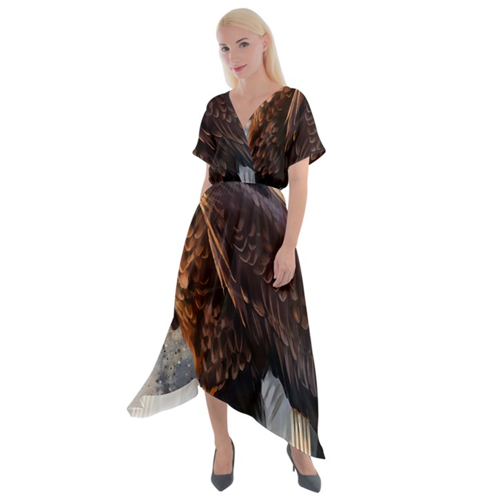 Eagle Art Eagle Watercolor Painting Bird Animal Cross Front Sharkbite Hem Maxi Dress