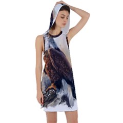 Eagle Art Eagle Watercolor Painting Bird Animal Racer Back Hoodie Dress by pakminggu