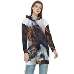 Eagle Art Eagle Watercolor Painting Bird Animal Women s Long Oversized Pullover Hoodie by pakminggu