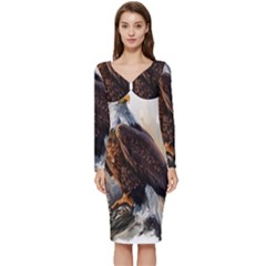 Eagle Art Eagle Watercolor Painting Bird Animal Long Sleeve V-neck Bodycon Dress  by pakminggu