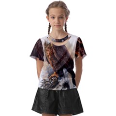 Eagle Art Eagle Watercolor Painting Bird Animal Kids  Front Cut Tee by pakminggu