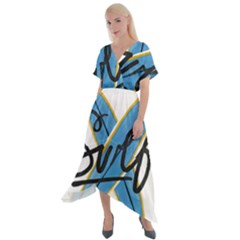 Wave Surfing Surfboard Surfing Cross Front Sharkbite Hem Maxi Dress by pakminggu