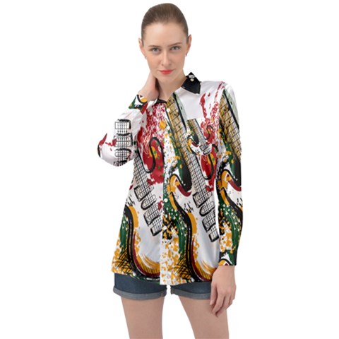 Electric Guitar Long Sleeve Satin Shirt by pakminggu