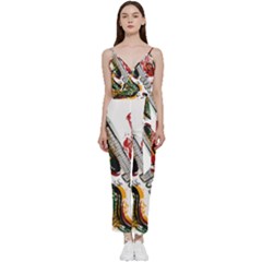 Electric Guitar V-neck Spaghetti Strap Tie Front Jumpsuit by pakminggu