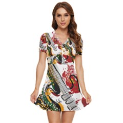 Electric Guitar V-neck High Waist Chiffon Mini Dress by pakminggu