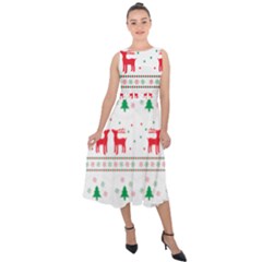 Red Green And Blue Christmas Themed Illustration Midi Tie-back Chiffon Dress by pakminggu