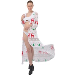 Red Green And Blue Christmas Themed Illustration Maxi Chiffon Beach Wrap by pakminggu