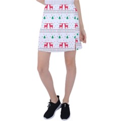 Red Green And Blue Christmas Themed Illustration Tennis Skirt by pakminggu