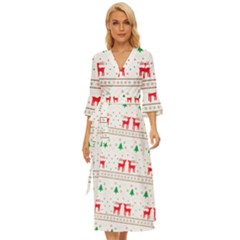 Red Green And Blue Christmas Themed Illustration Midsummer Wrap Dress by pakminggu