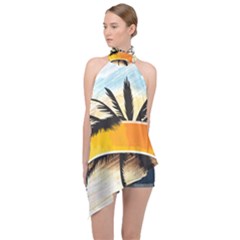 Hawaii Beach Summer Halter Asymmetric Satin Top by pakminggu