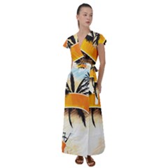 Hawaii Beach Summer Flutter Sleeve Maxi Dress by pakminggu