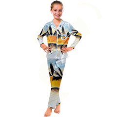 Hawaii Beach Summer Kids  Satin Long Sleeve Pajamas Set by pakminggu