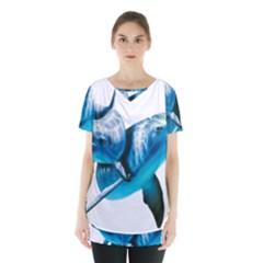 Two Dolphins Art Atlantic Dolphin Painting Animal Marine Mammal Skirt Hem Sports Top by pakminggu