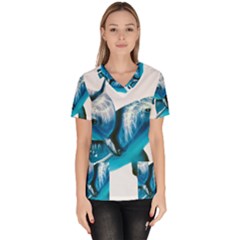 Two Dolphins Art Atlantic Dolphin Painting Animal Marine Mammal Women s V-neck Scrub Top by pakminggu