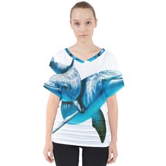 Two Dolphins Art Atlantic Dolphin Painting Animal Marine Mammal V-neck Dolman Drape Top by pakminggu