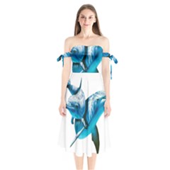 Two Dolphins Art Atlantic Dolphin Painting Animal Marine Mammal Shoulder Tie Bardot Midi Dress by pakminggu