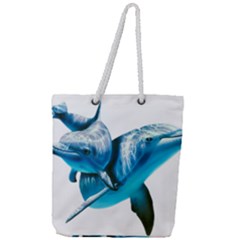 Two Dolphins Art Atlantic Dolphin Painting Animal Marine Mammal Full Print Rope Handle Tote (large) by pakminggu