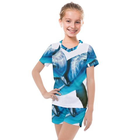 Two Dolphins Art Atlantic Dolphin Painting Animal Marine Mammal Kids  Mesh Tee And Shorts Set by pakminggu