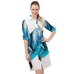 Two Dolphins Art Atlantic Dolphin Painting Animal Marine Mammal Long Sleeve Mini Shirt Dress