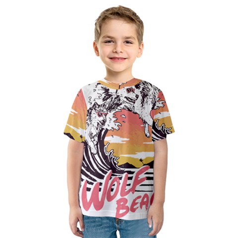 Gray Wolf Beach Waves A Wolf Animal Retro Kids  Sport Mesh Tee by pakminggu