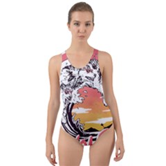 Gray Wolf Beach Waves A Wolf Animal Retro Cut-out Back One Piece Swimsuit by pakminggu