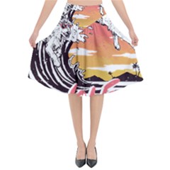 Gray Wolf Beach Waves A Wolf Animal Retro Flared Midi Skirt